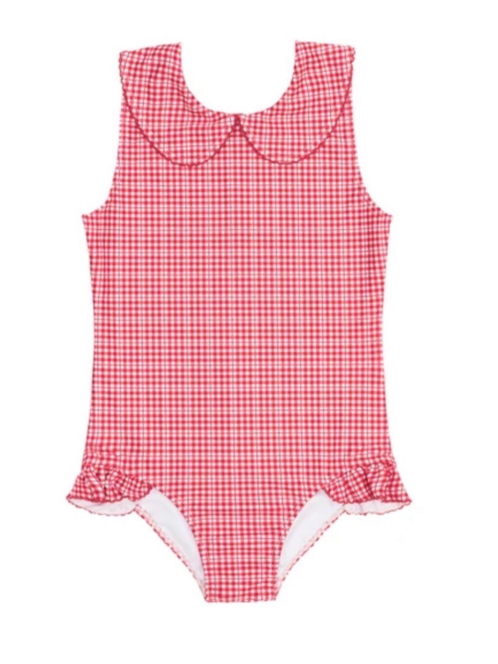 Minnow Girls Poppy Gingham Rounded Collar One-Piece Swimsuit